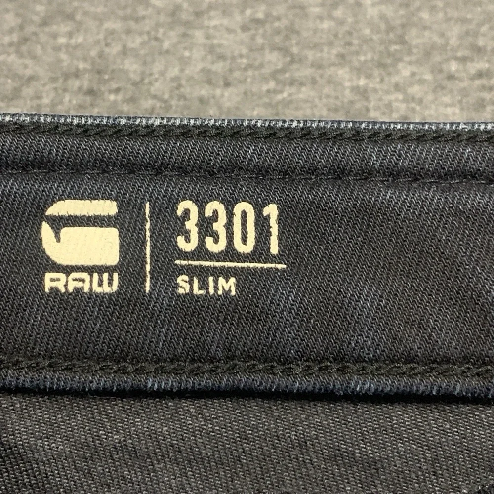 G-STAR Raw 3301 Slim Jeans Mens 32x30 Dark Wash Stretch Faded